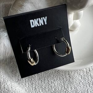 DKNY Silver Hoop Earrings with Gold Accent